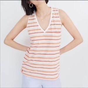 Madewell Whisper Cotton Striped V Neck Pocket Tank Top